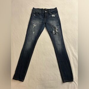 Express Dark Blue Distressed Skinny Jeans